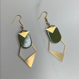 Olive & Gold Geometric dangle earrings New (A1043)